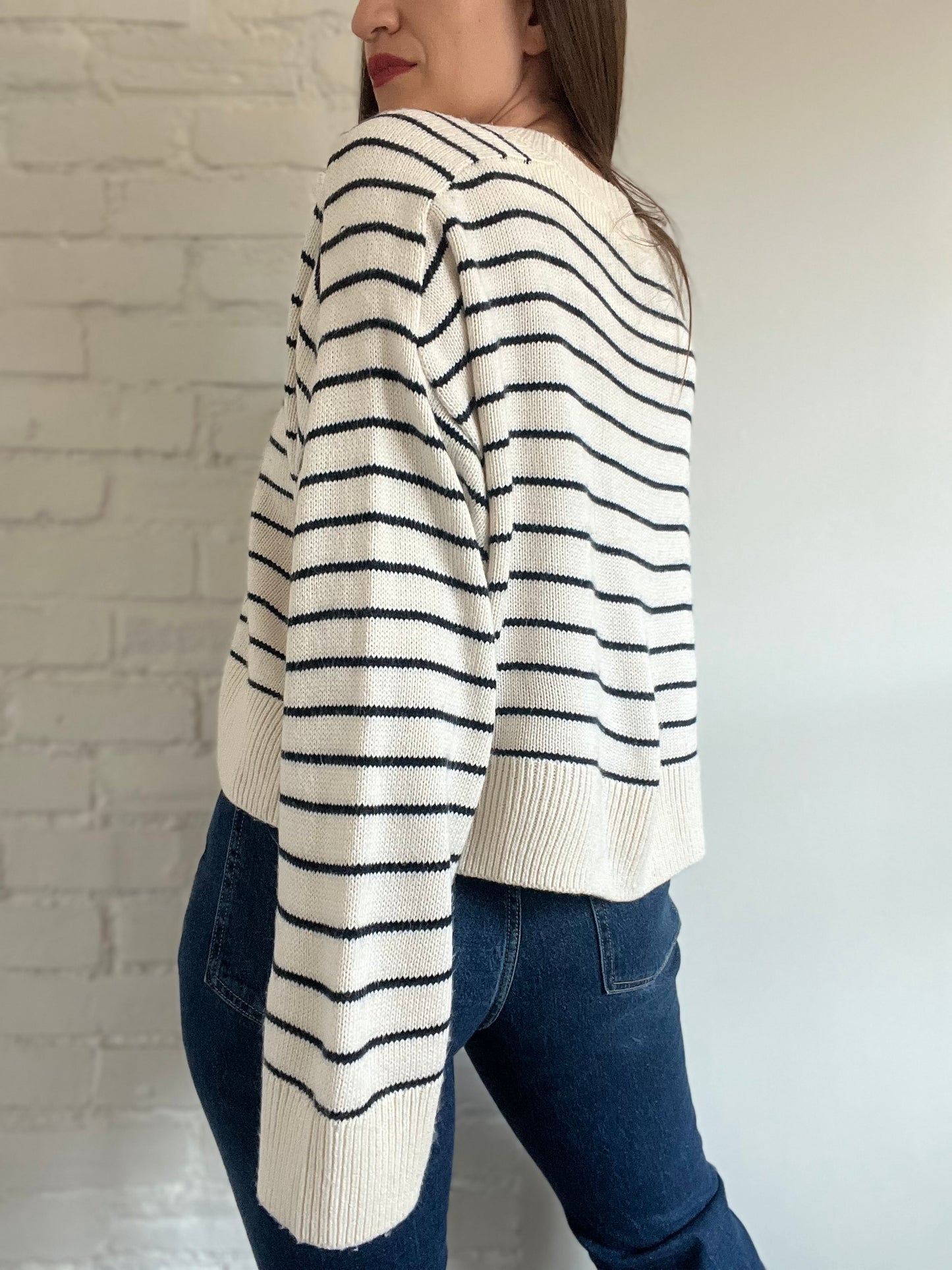 Striped Cotton Knit Sweater - Size XL