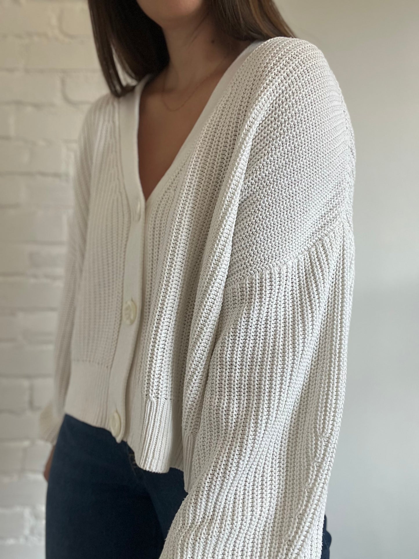 Chunky White Knit Cardigan - Size L (oversized)