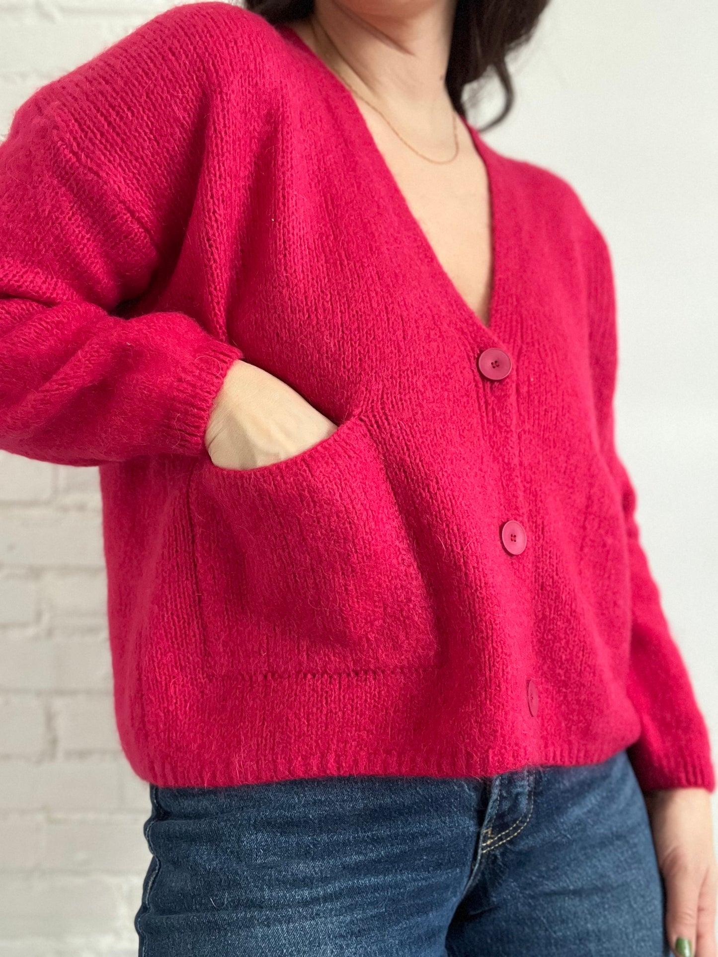 Chunky Pink Wool Cardigan - M/L