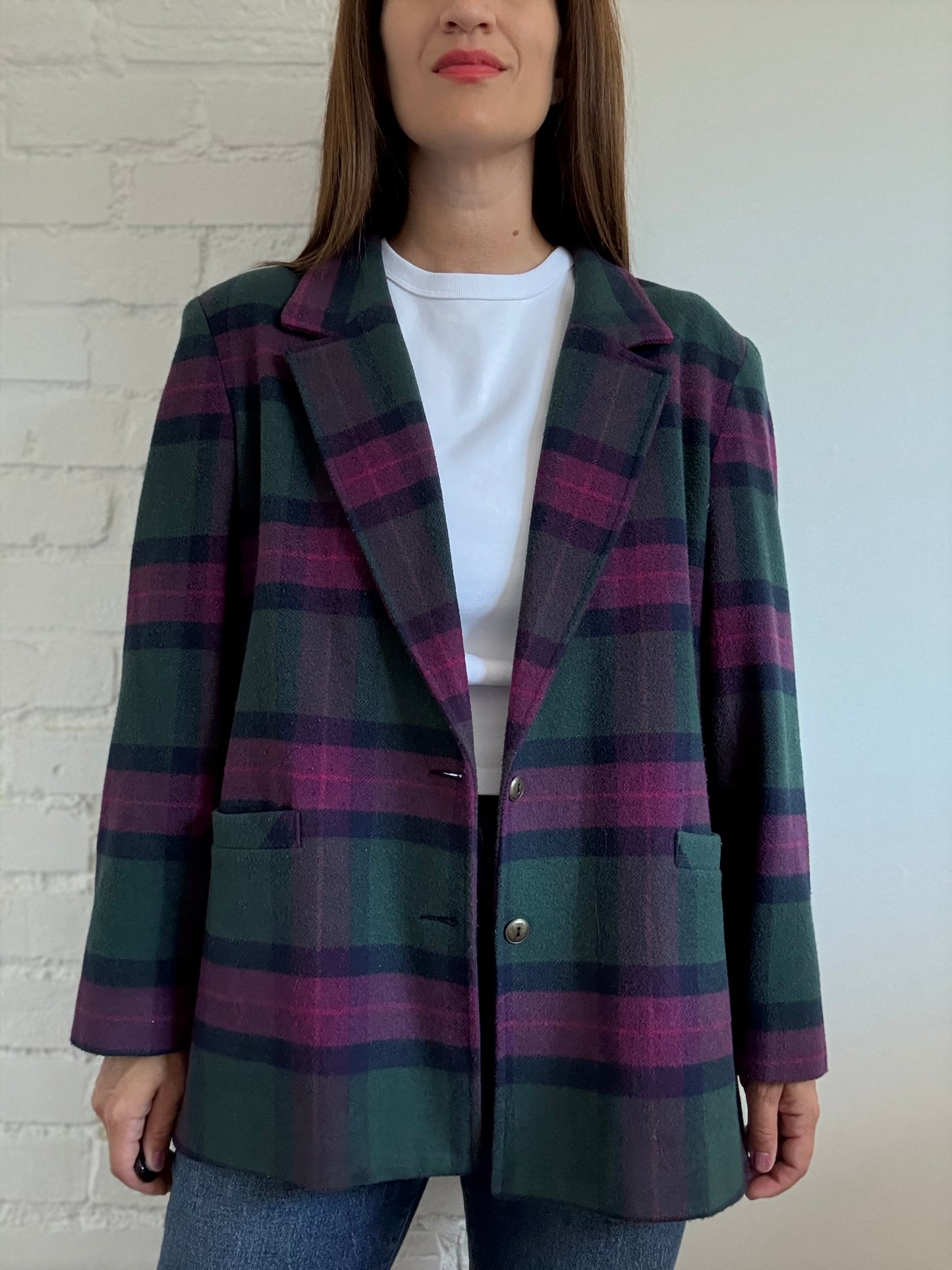 Wool Plaid Menswear Blazer - Size 16 or XL