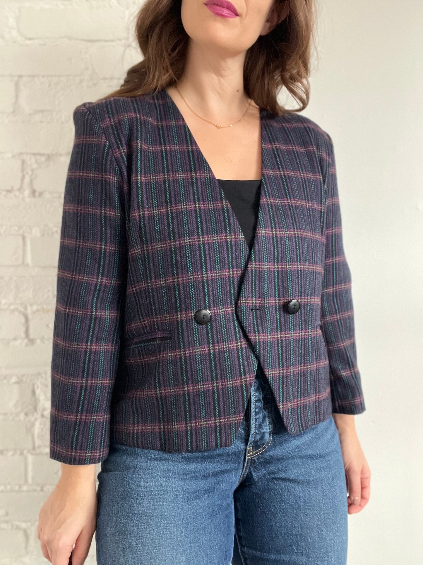 Preppy Vintage Plaid Blazer - M/L