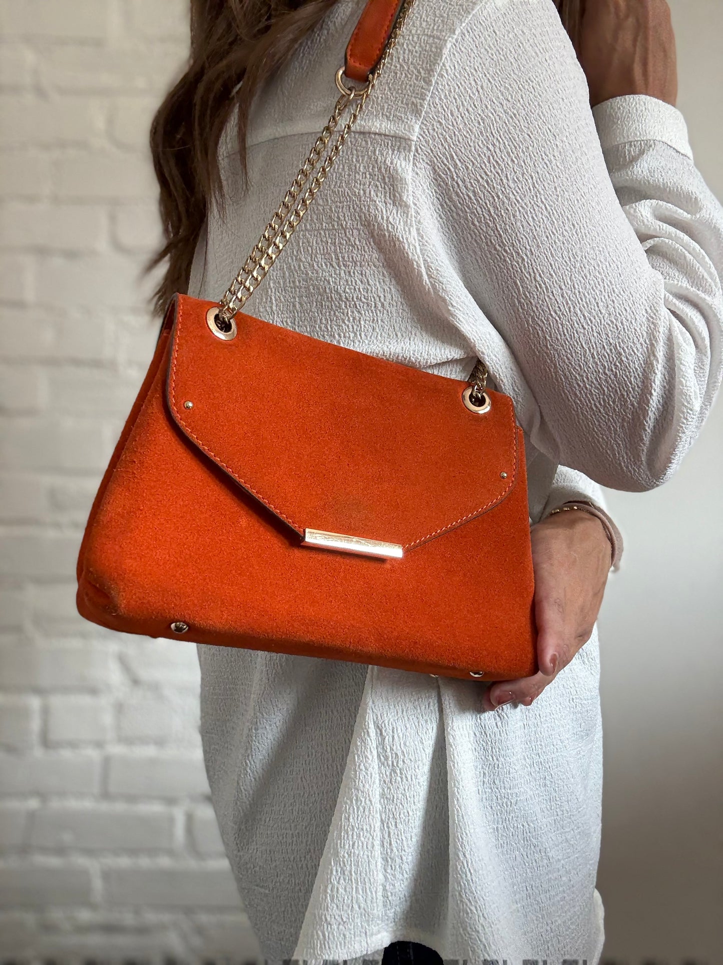 Orange Leather Suede Purse