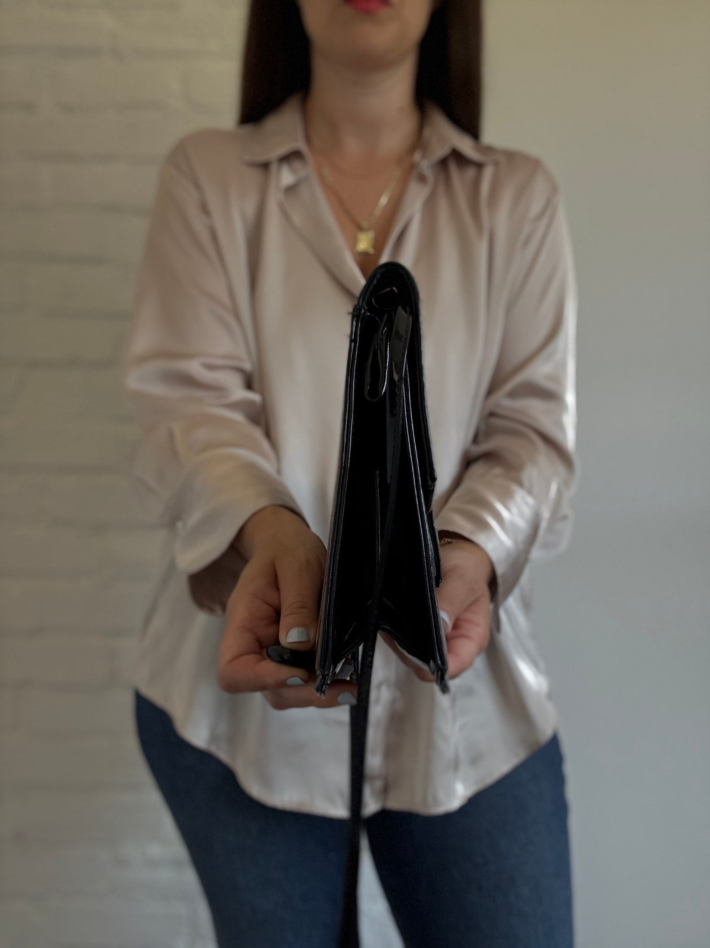 Black Patent Faux Leather Purse