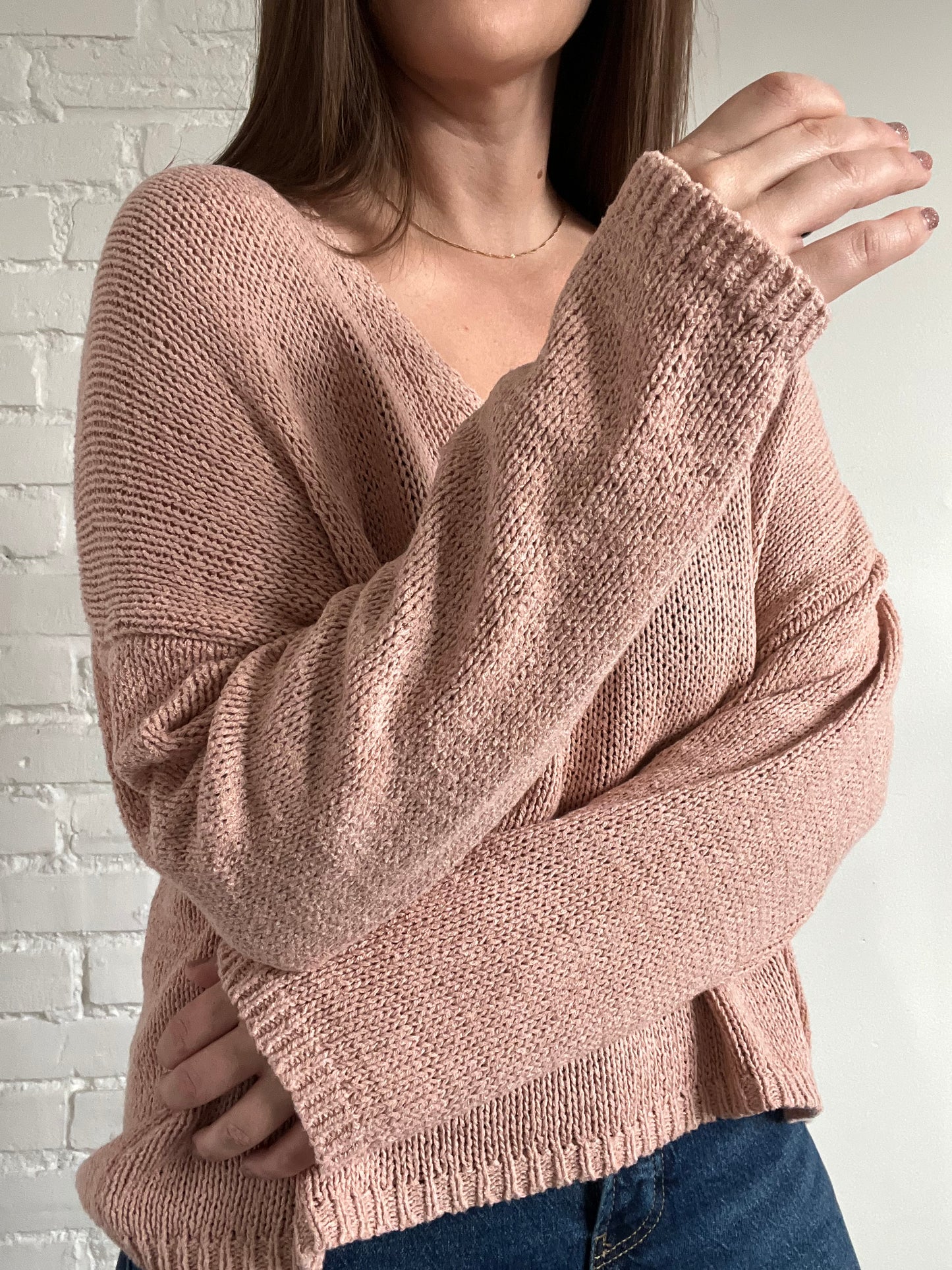 Cotton Blush Knit Sweater - L