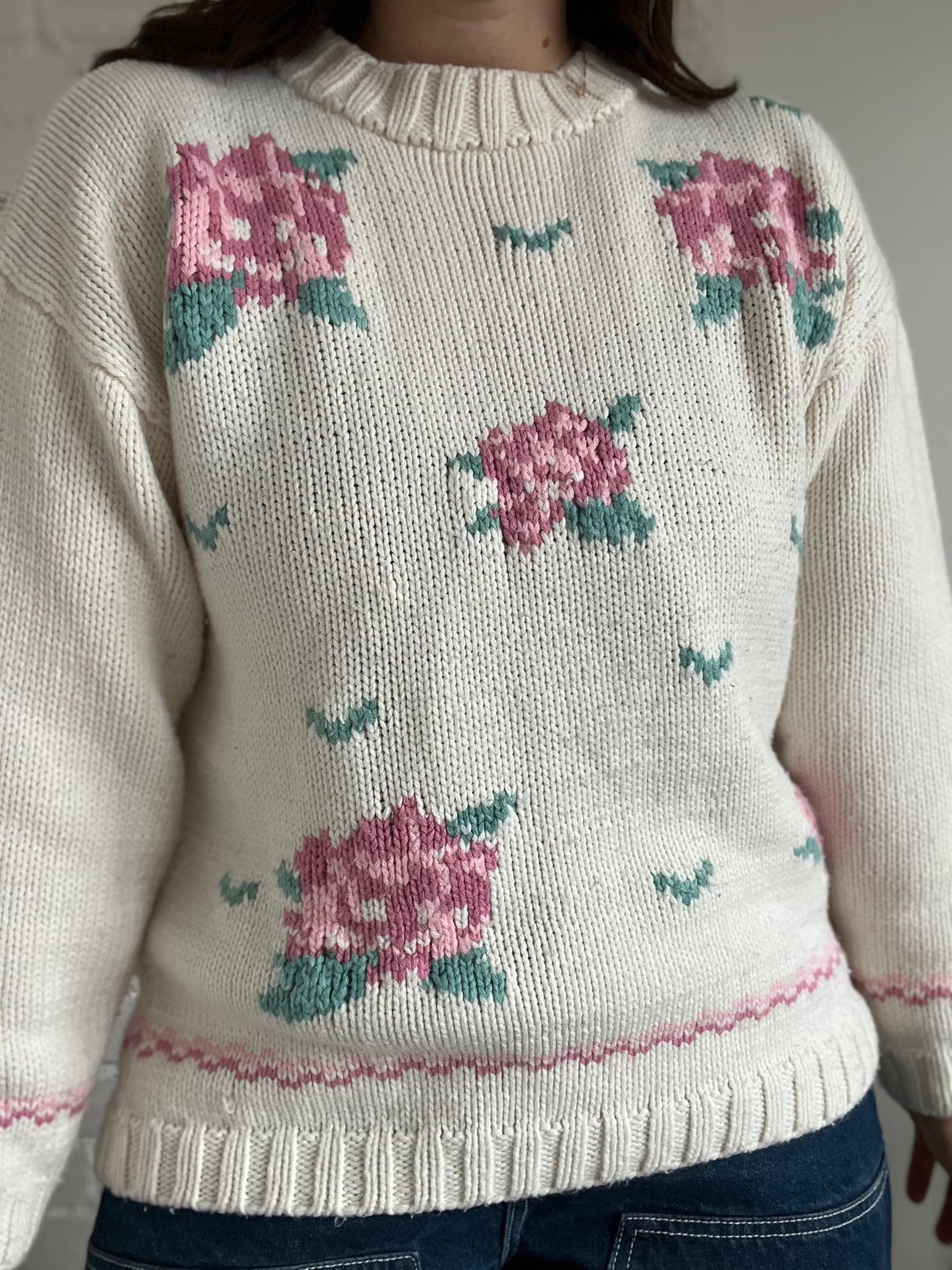 Soft Floral Knit Sweater - Size M