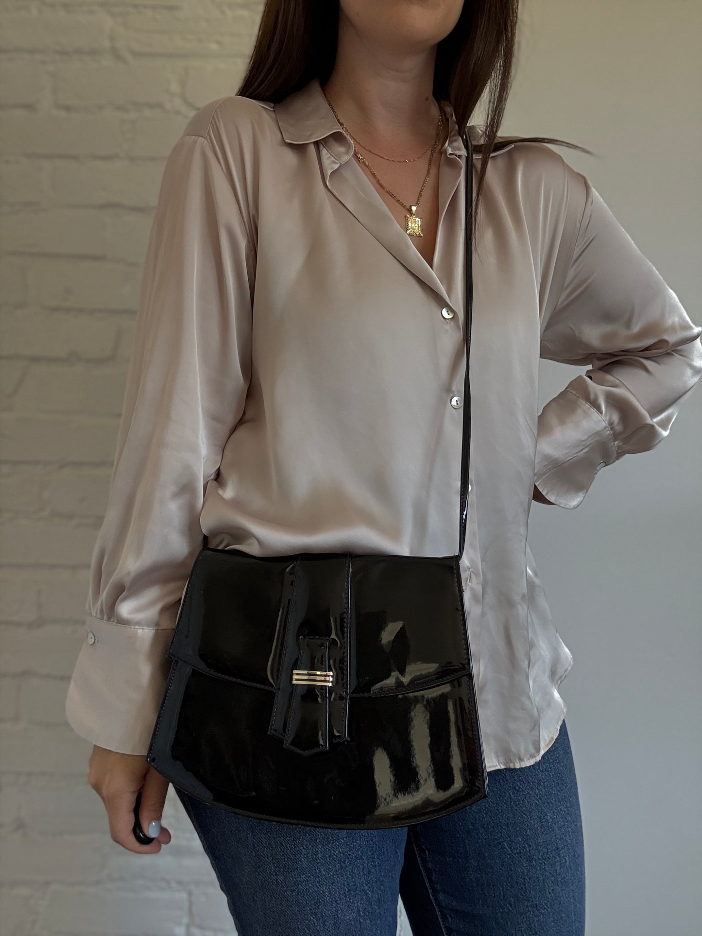 Black Patent Faux Leather Purse