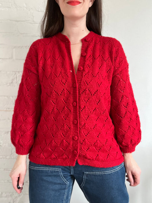 Bright Red Handmade Cardigan  - M/L