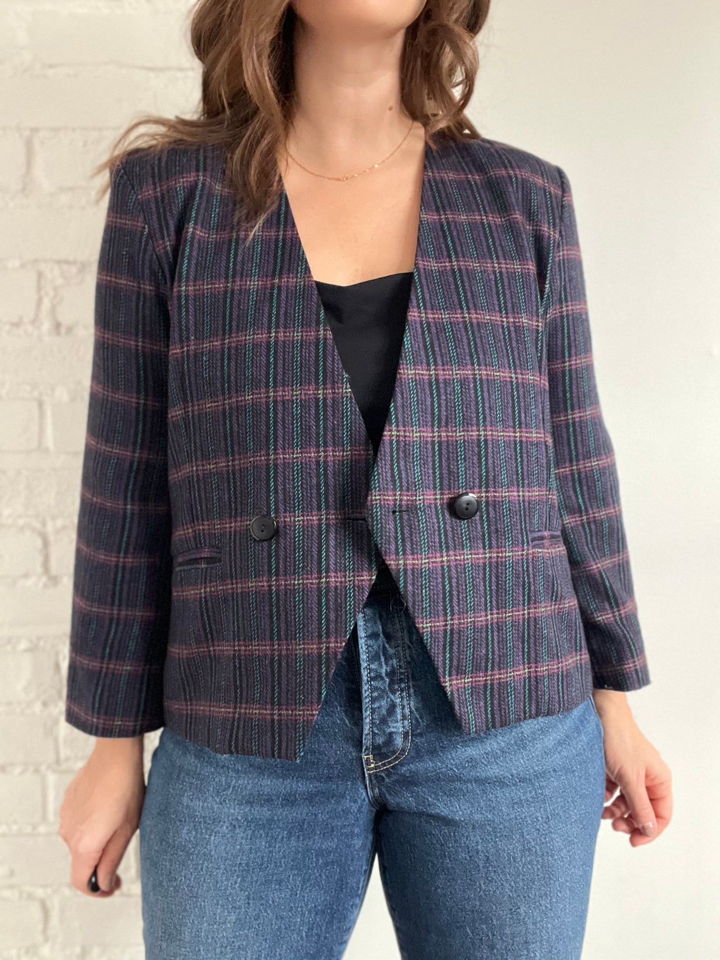 Preppy Vintage Plaid Blazer - M/L