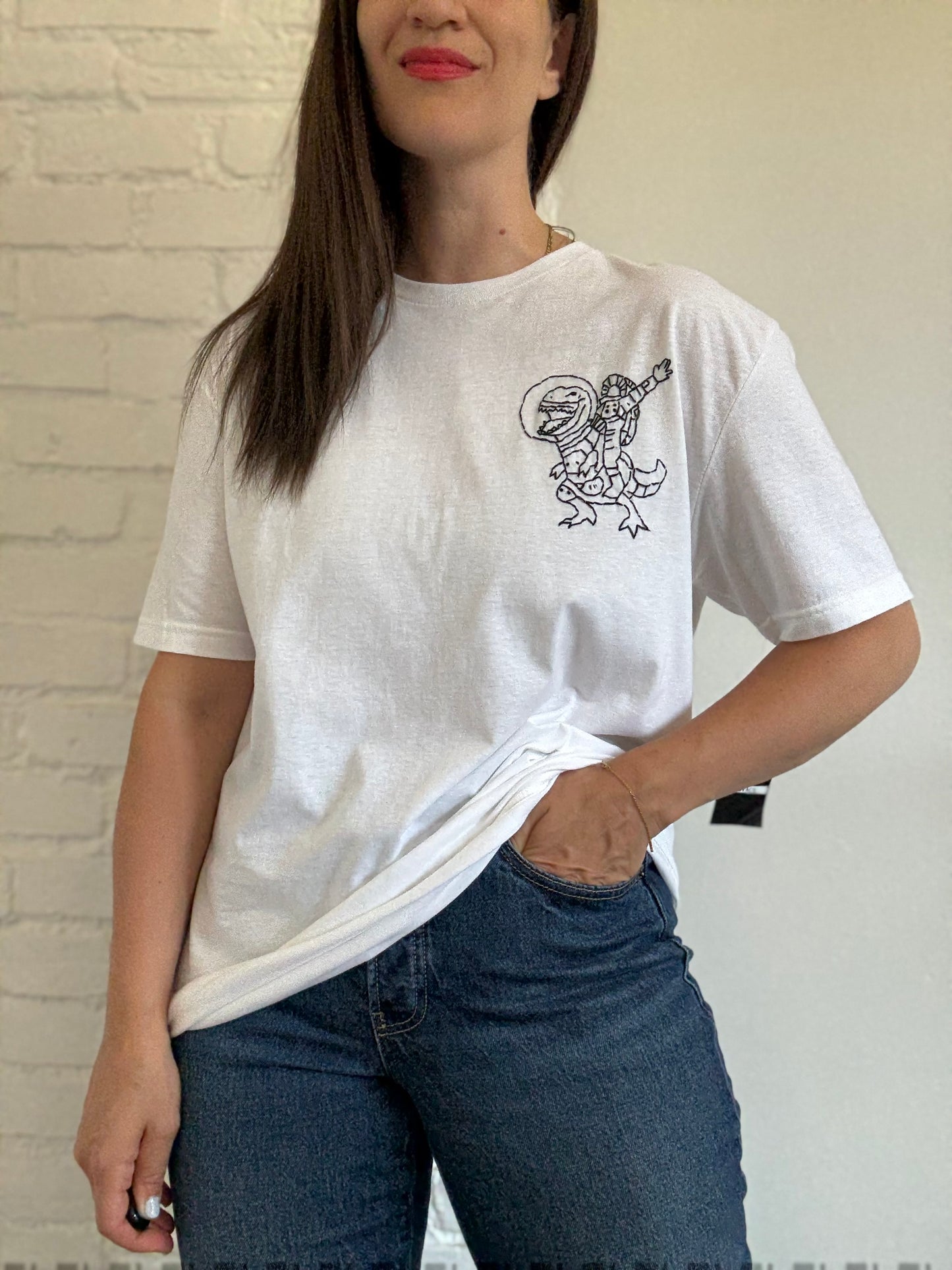 Astronaut Dinosaur Stitch T-Shirt - Size L (Unisex)