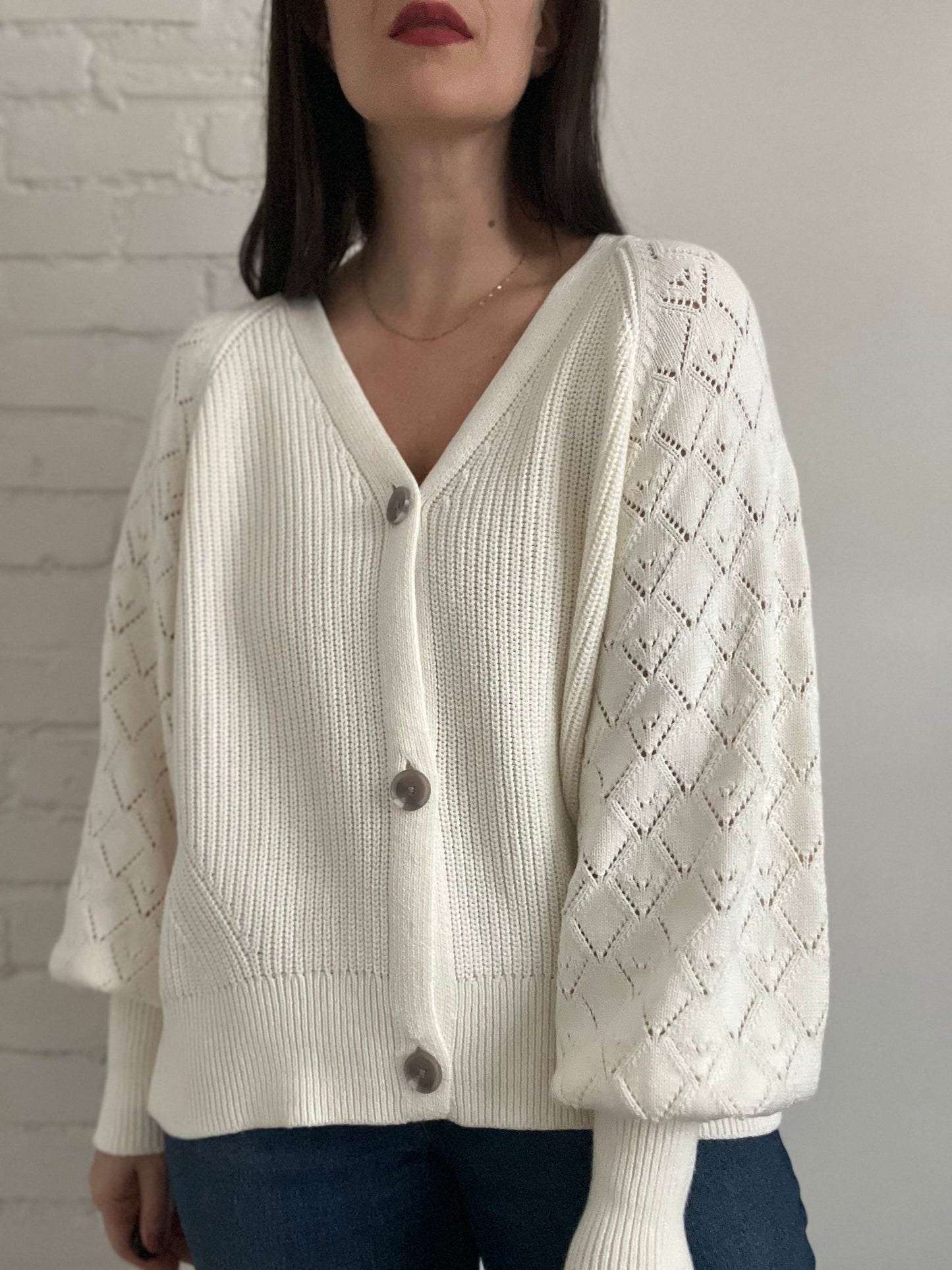 Cream Textured Knit Cardigan - XL