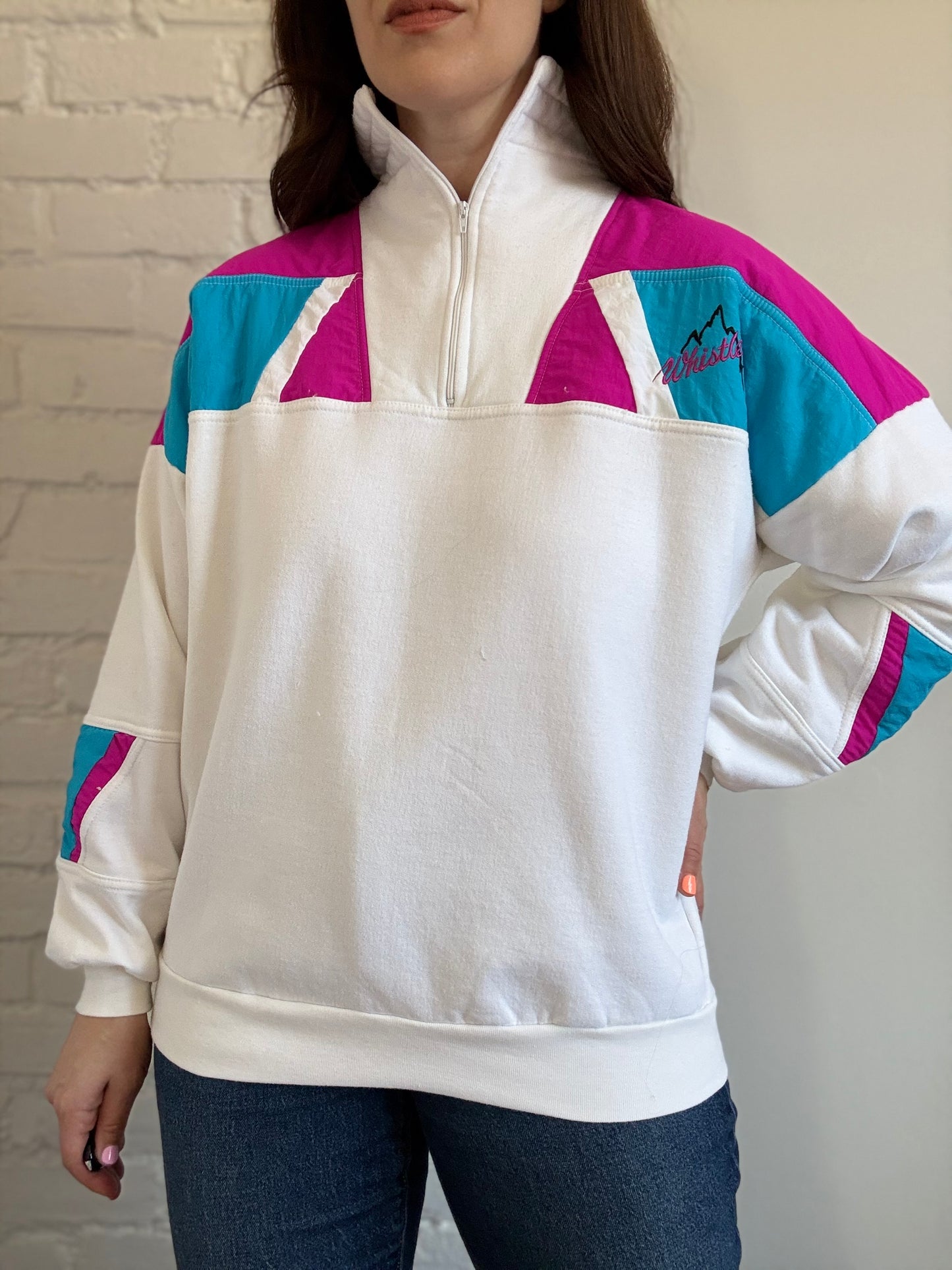 Retro Whistler Quarter Zip Sweater - Size L