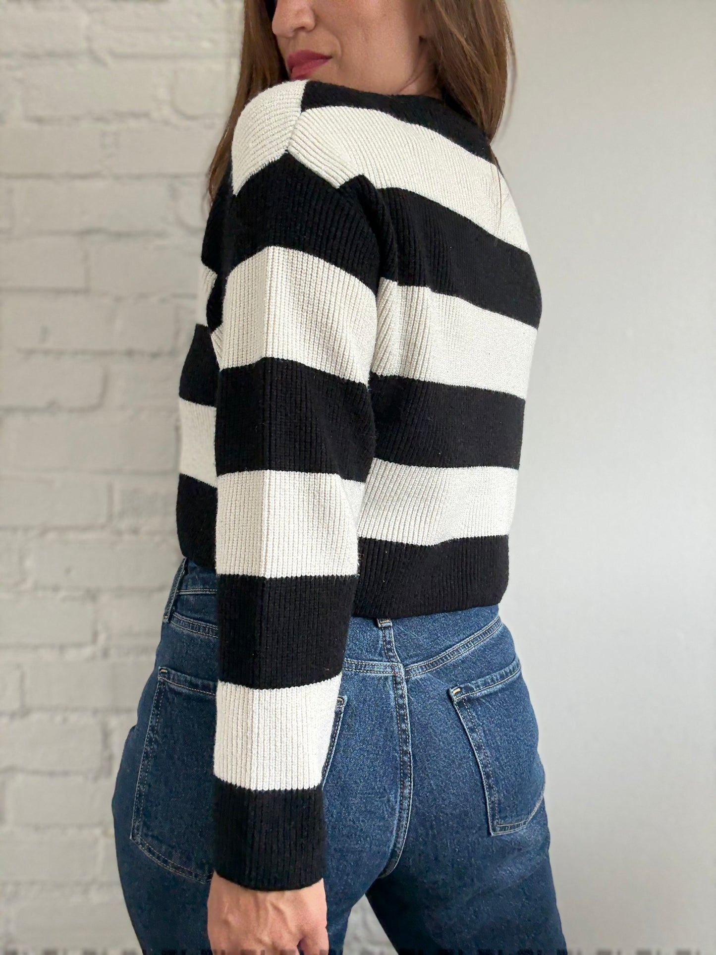 B&W Striped Plushy Cardigan - Size XS/S