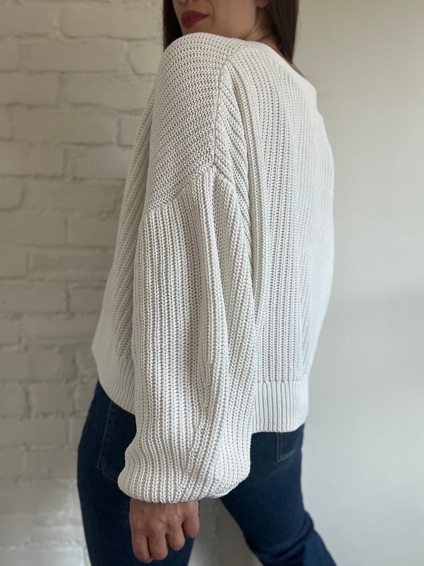 Chunky White Knit Cardigan - Size L (oversized)