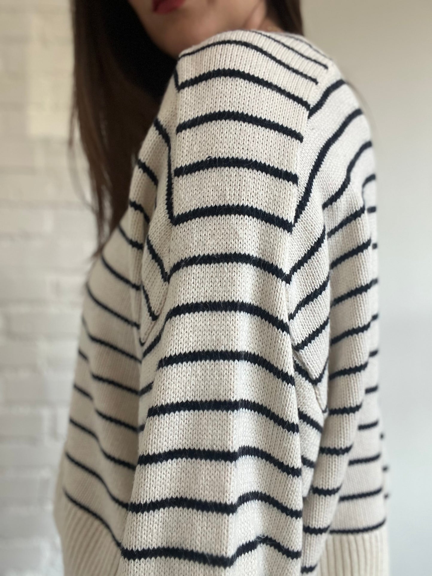 Striped Cotton Knit Sweater - Size XL