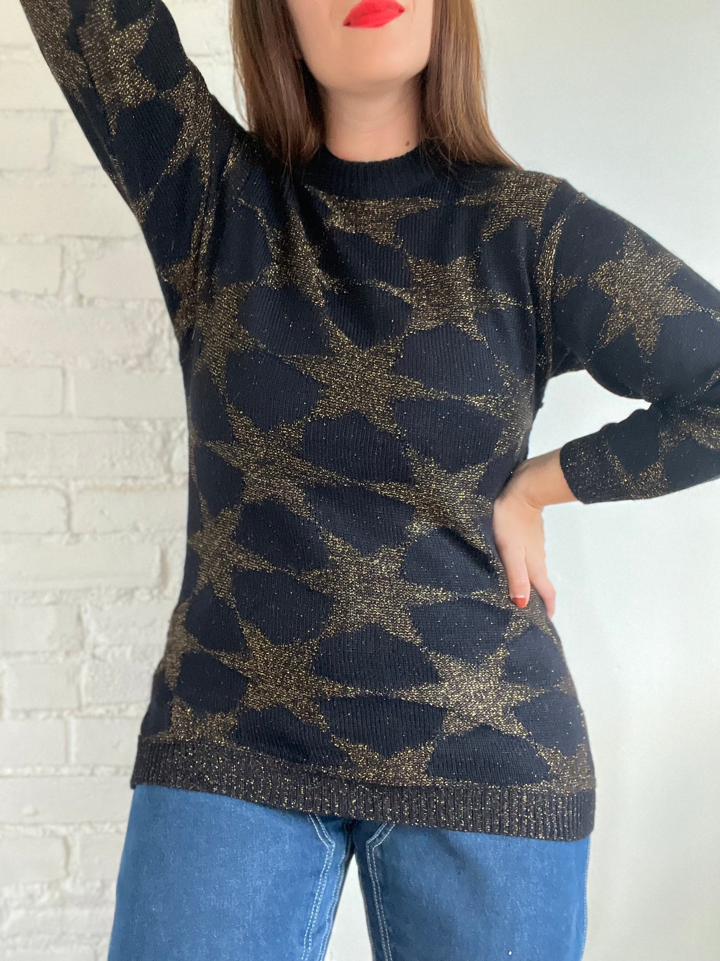 Gold Metallic Stars Sweater - XS/S