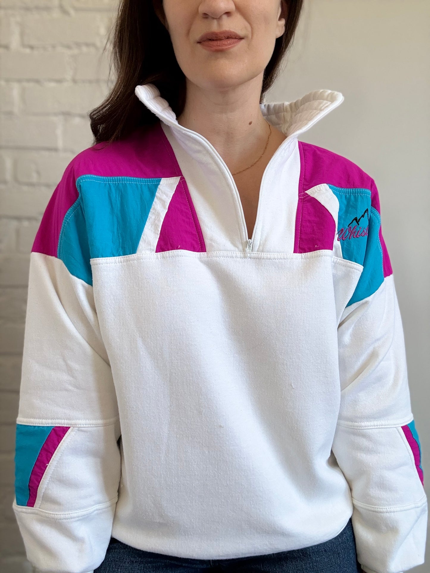 Retro Whistler Quarter Zip Sweater - Size L