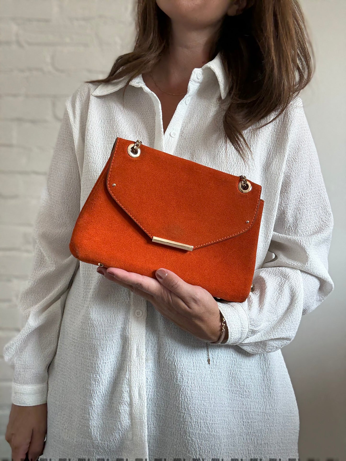 Orange Leather Suede Purse