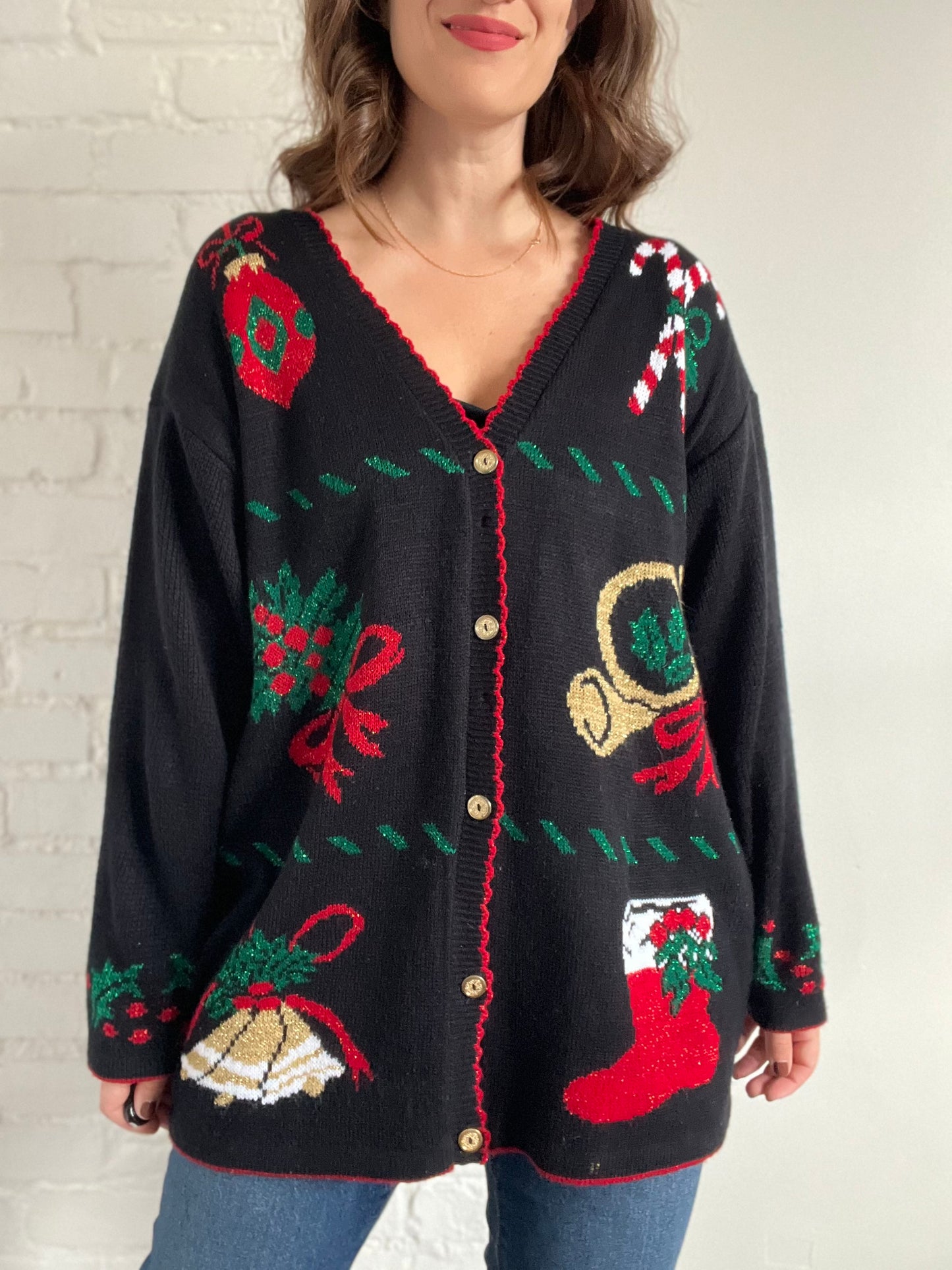 Long Festive Metallic Cardigan - 1X