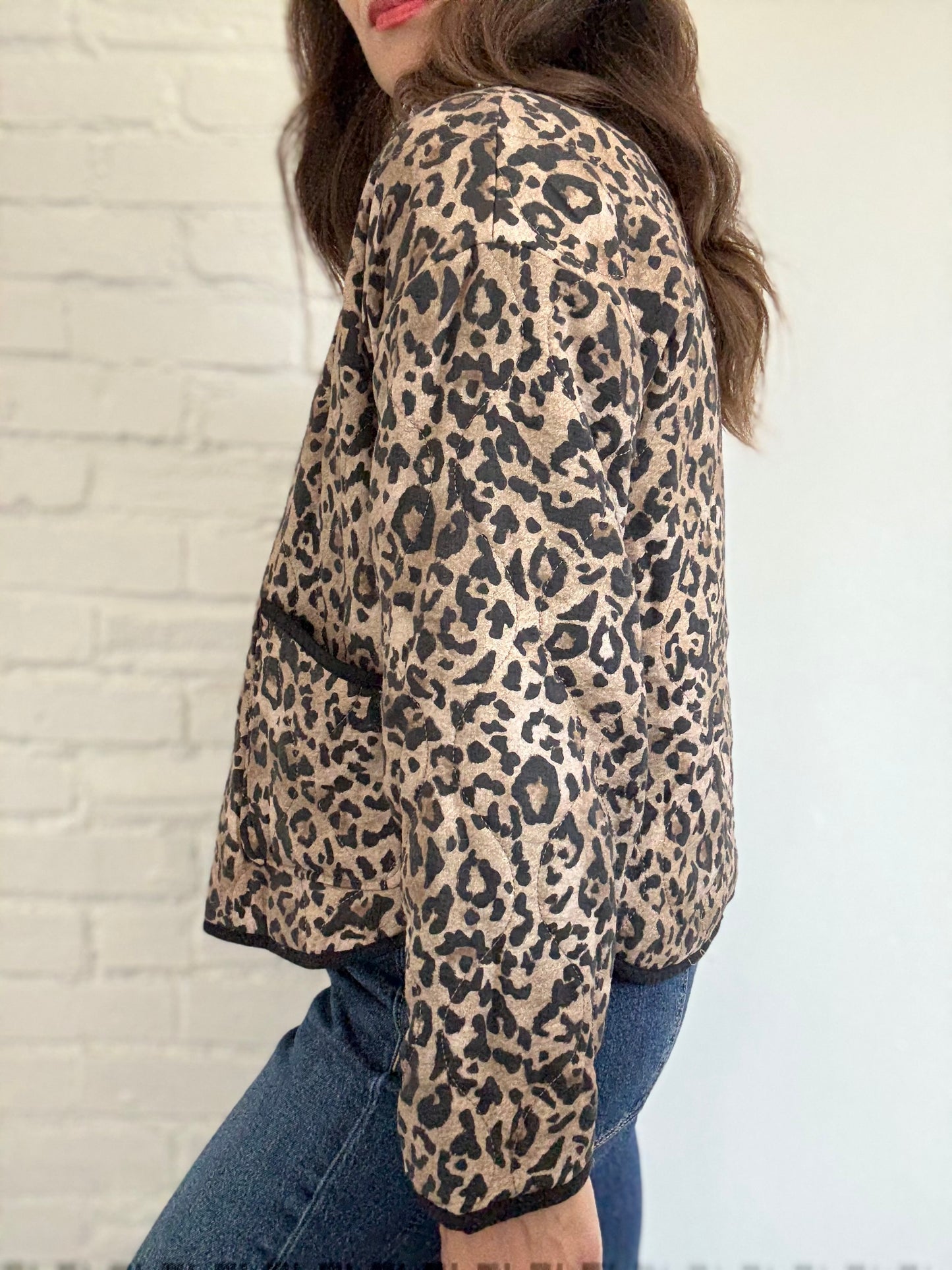Leopard Quilted Jacket - Size S (oversized)