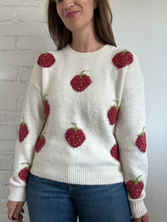 Strawberry Fluffy Sweater - Size M