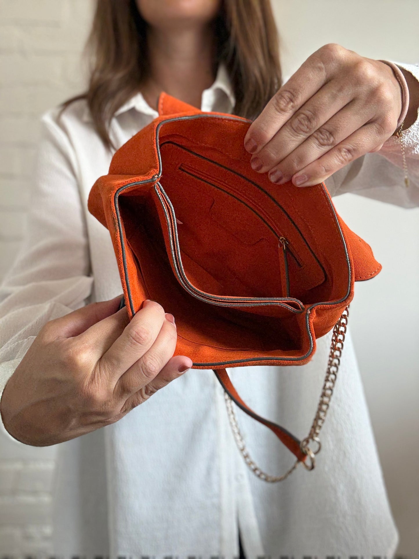 Orange Leather Suede Purse