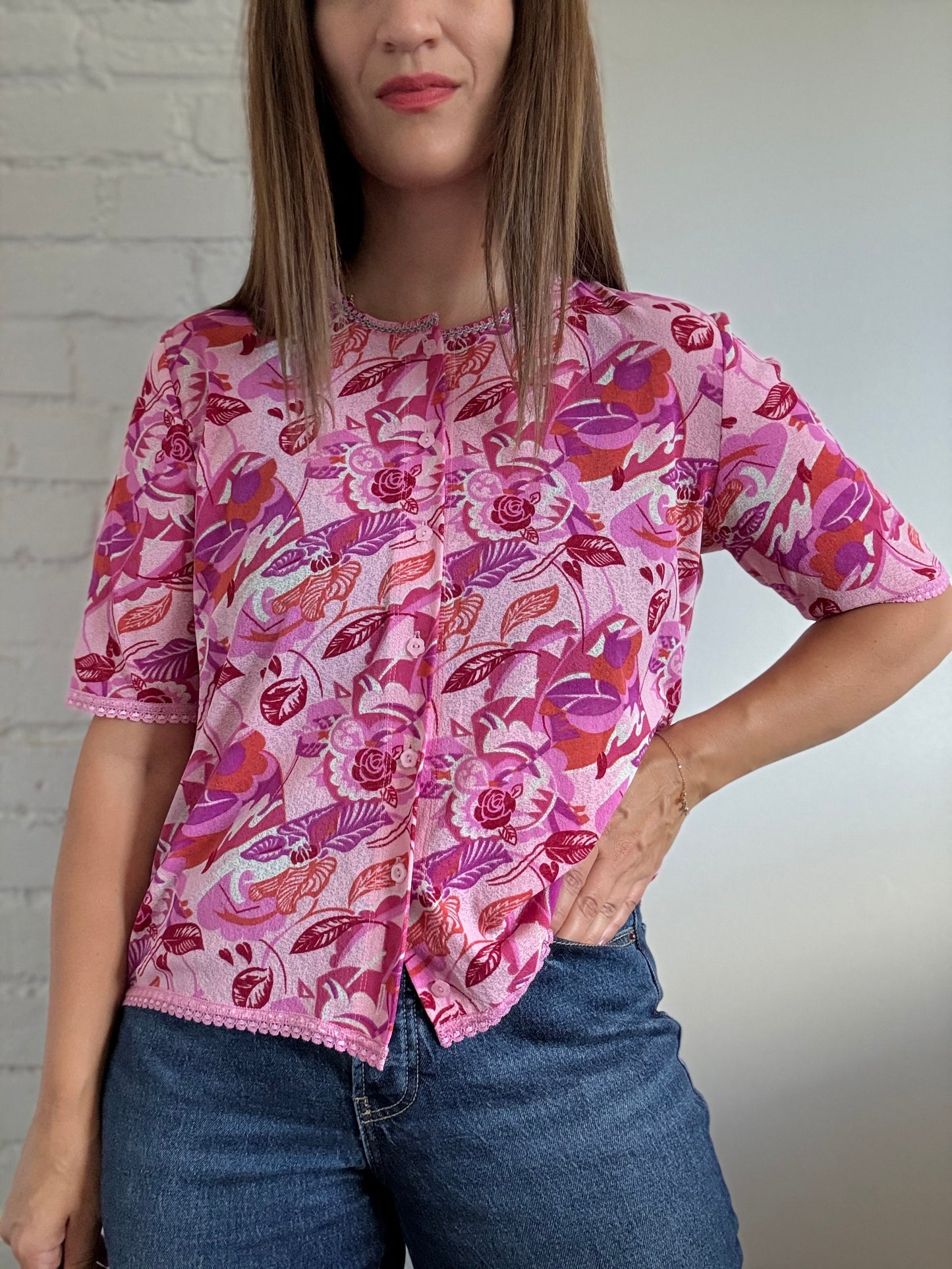 Vespucci Crepe Button-Up  Shirt - Size XL