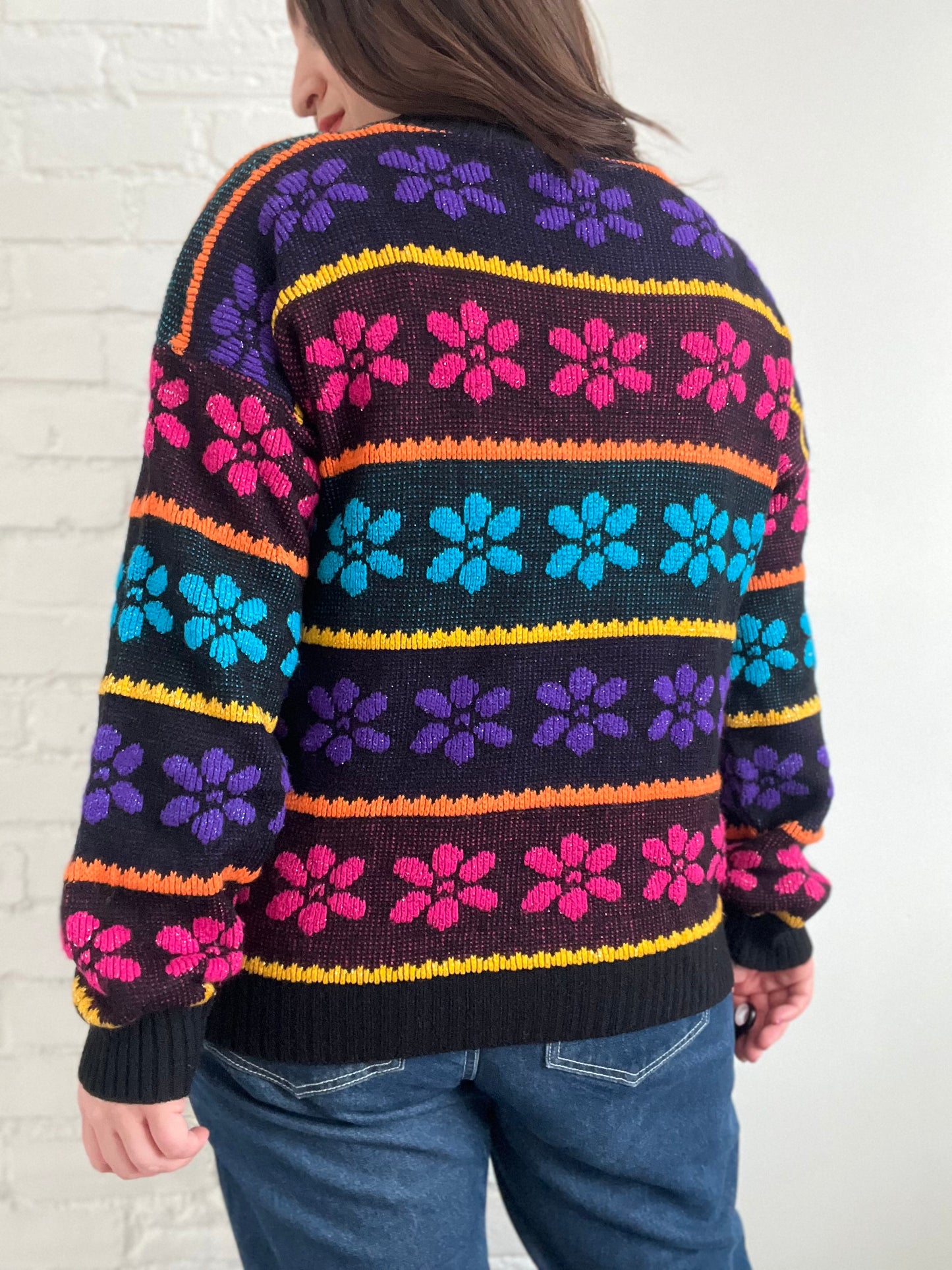 Metallic Floral Sweater - Size L
