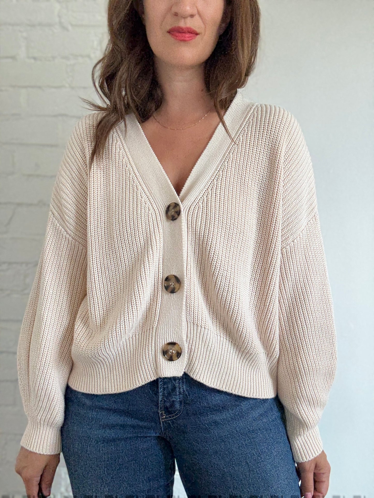 Relaxed Beige Knit Cardigan - Size M/L