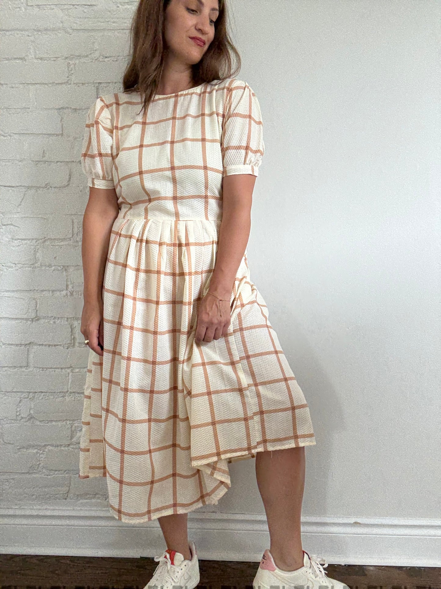 Handmade Caramel Plaid Dress - Size L