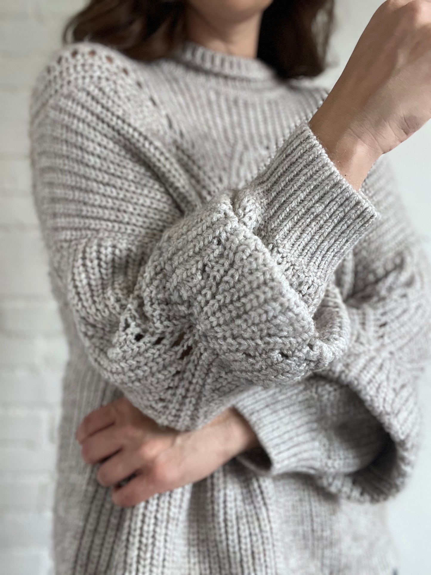 Oatmeal Pointelle Sweater - L