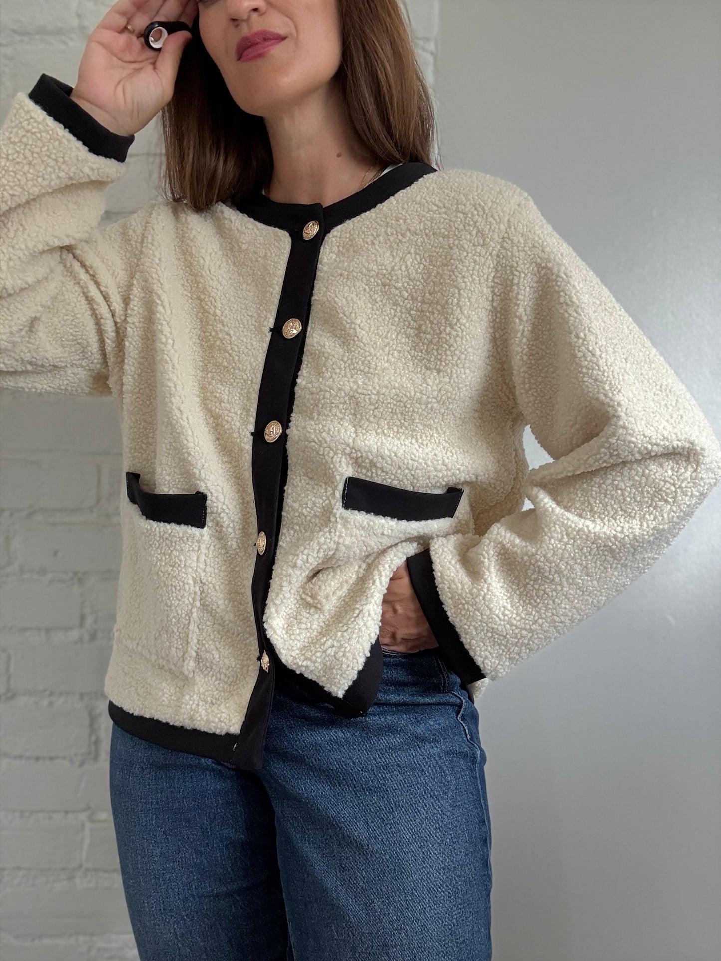 Teddy Boucle Ivory Coat- Size L/XL