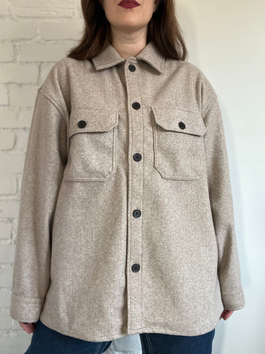 Relaxed Fit Beige Shirt Jacket  - XL
