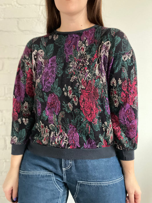 Metallic Floral Vintage Sweater - S