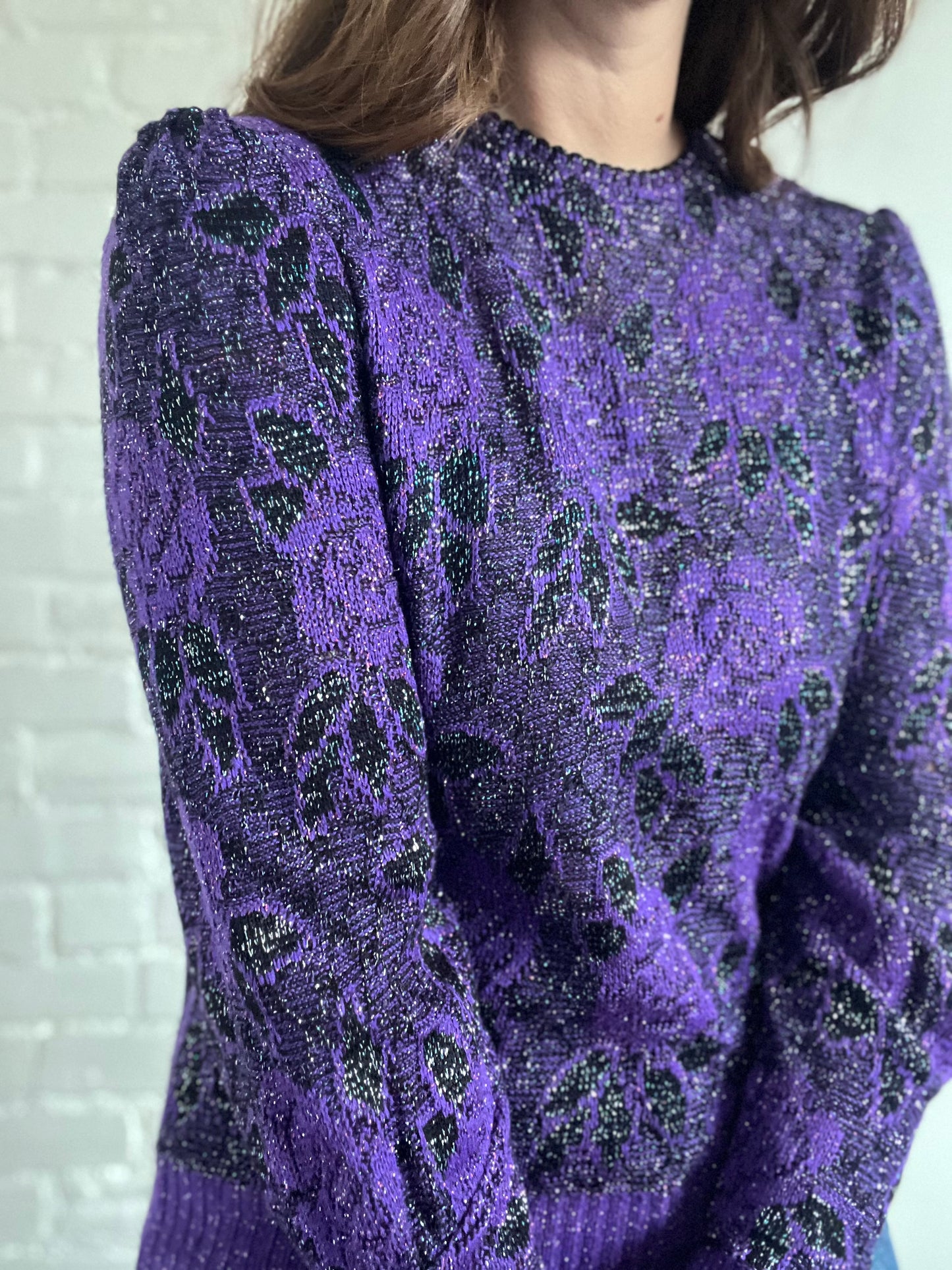 Metallic Purple Rose Sweater - S/M