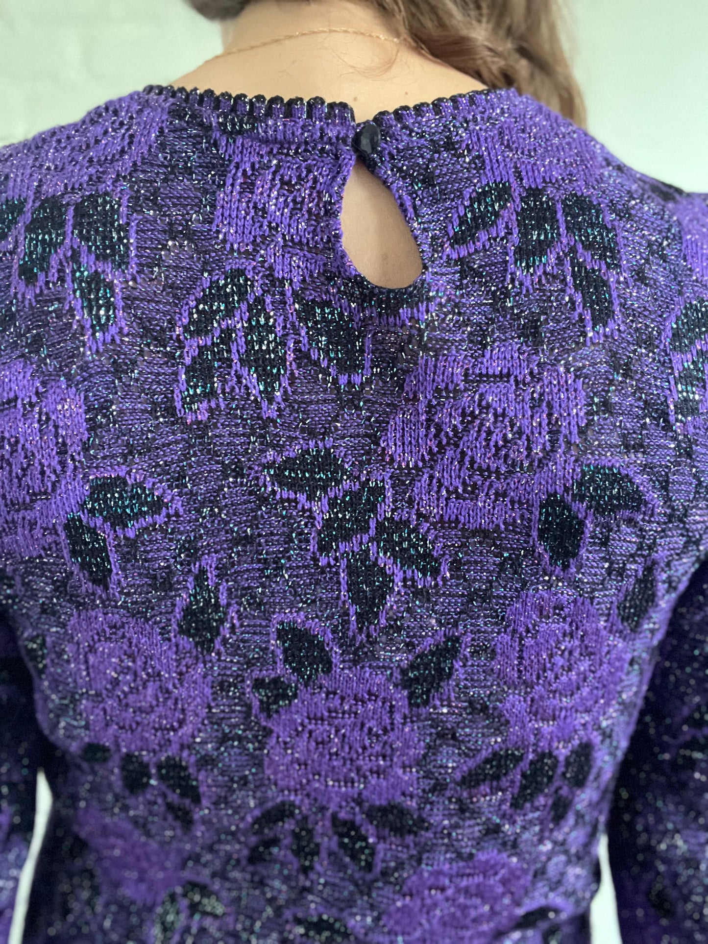 Metallic Purple Rose Sweater - S/M