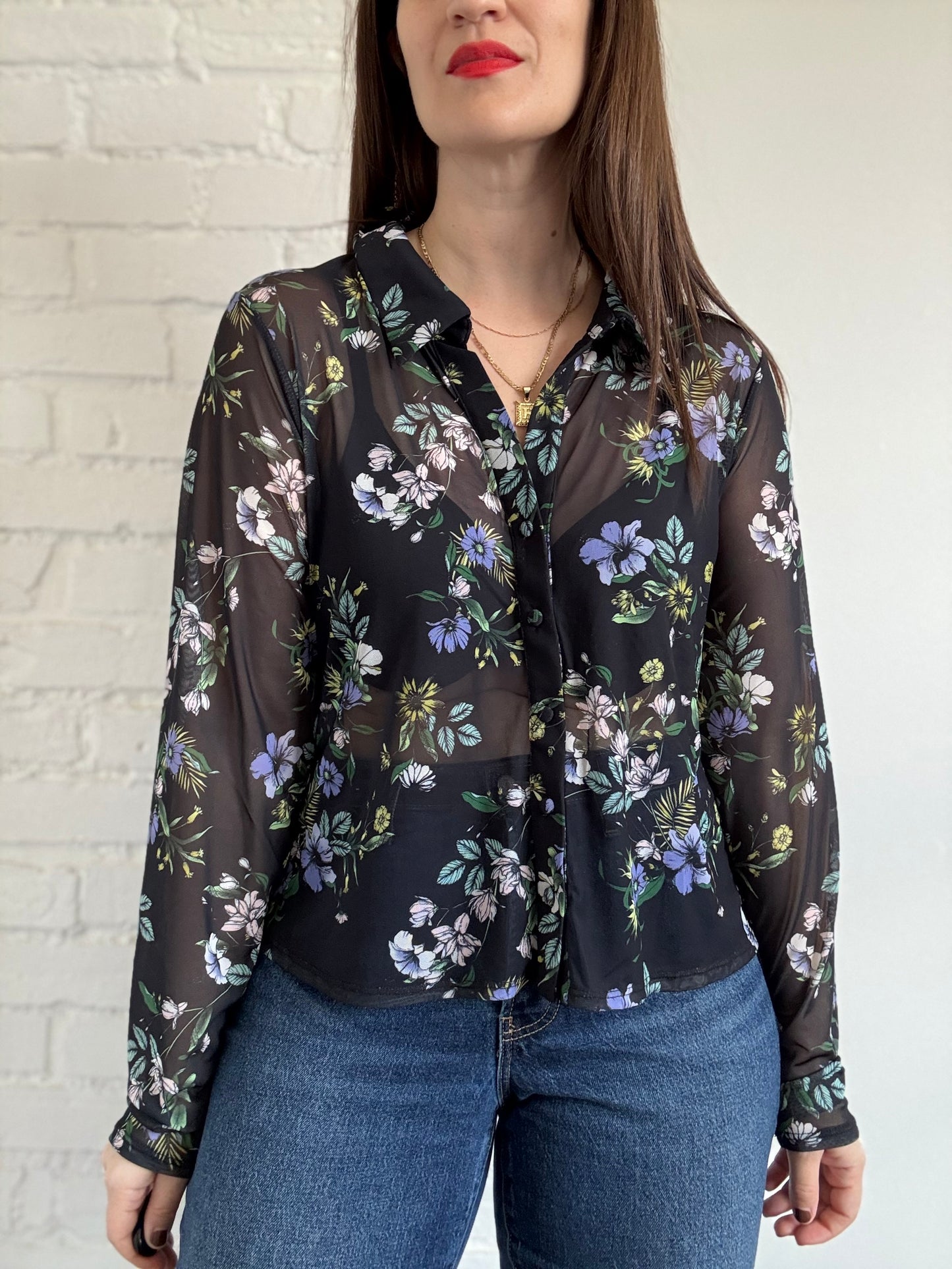 Tulle Floral Button-Up - Sz. XL