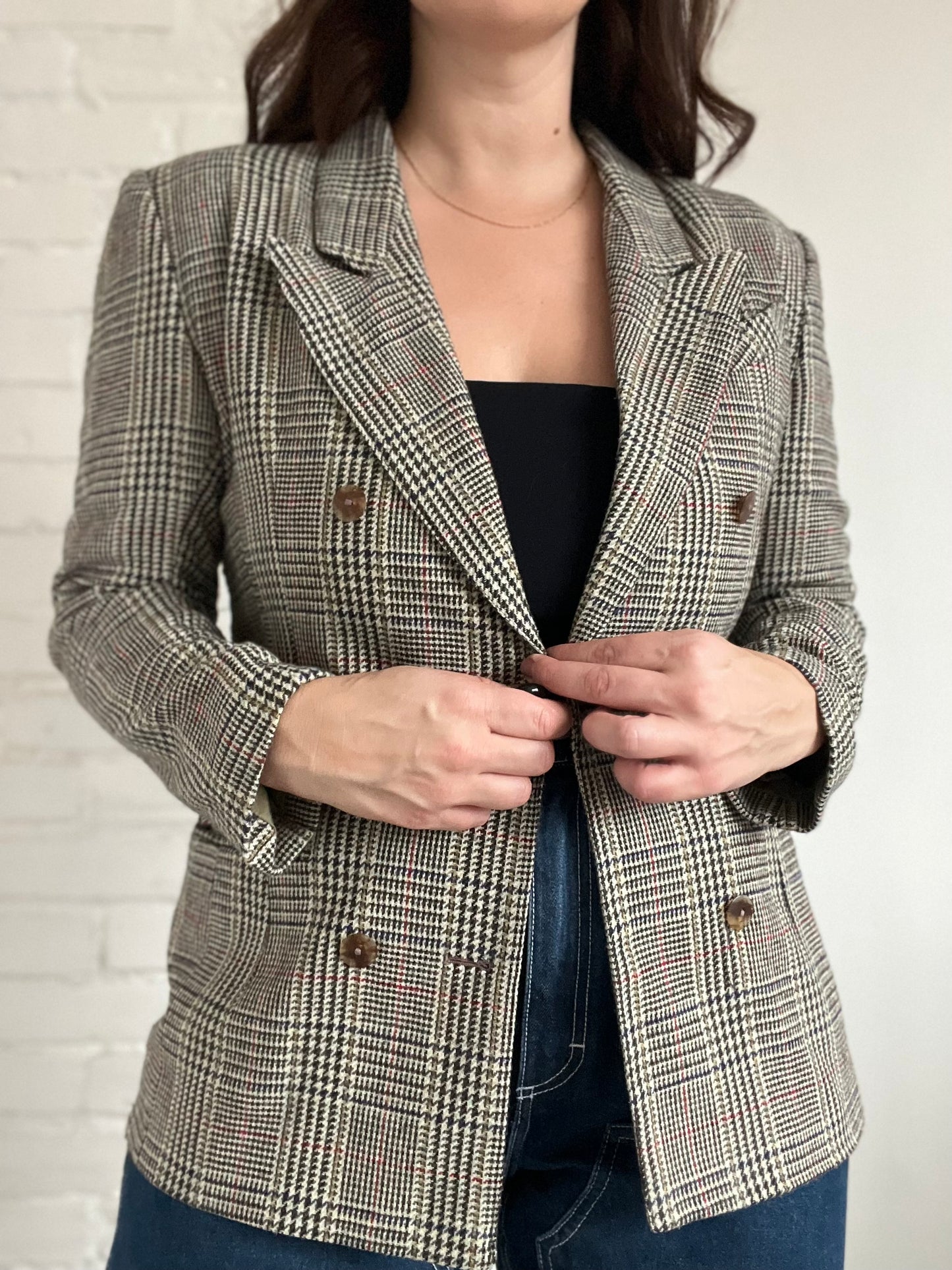 Double-Breasted Houndstooth Blazer - Size M