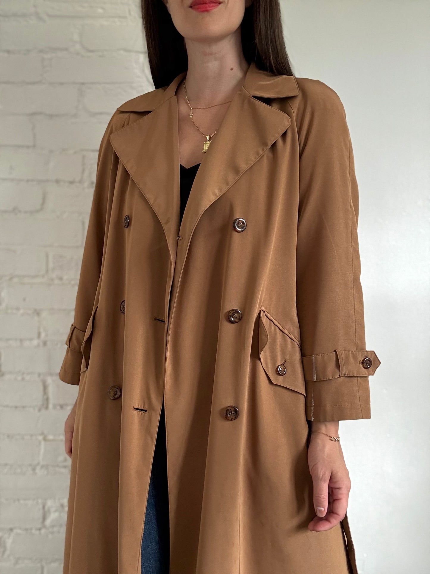 Detailed Camel Trench Coat - Size L