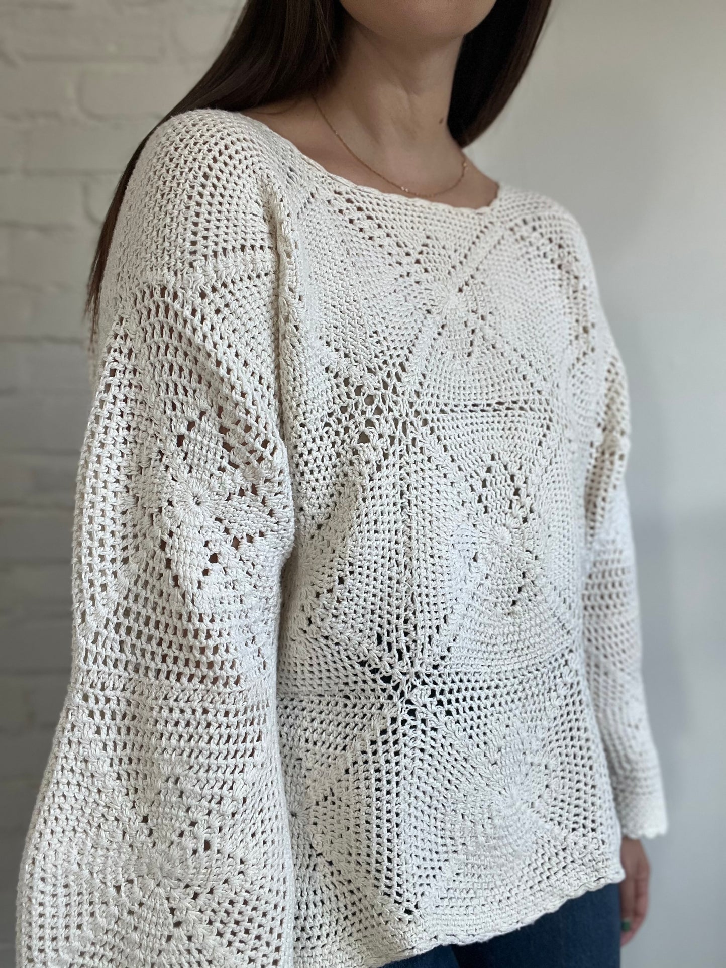Vintage Ivory Knit Sweater - M/L