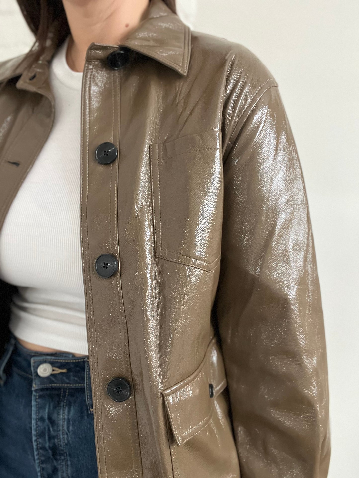 Faux Leather Tie Waist Jacket - S