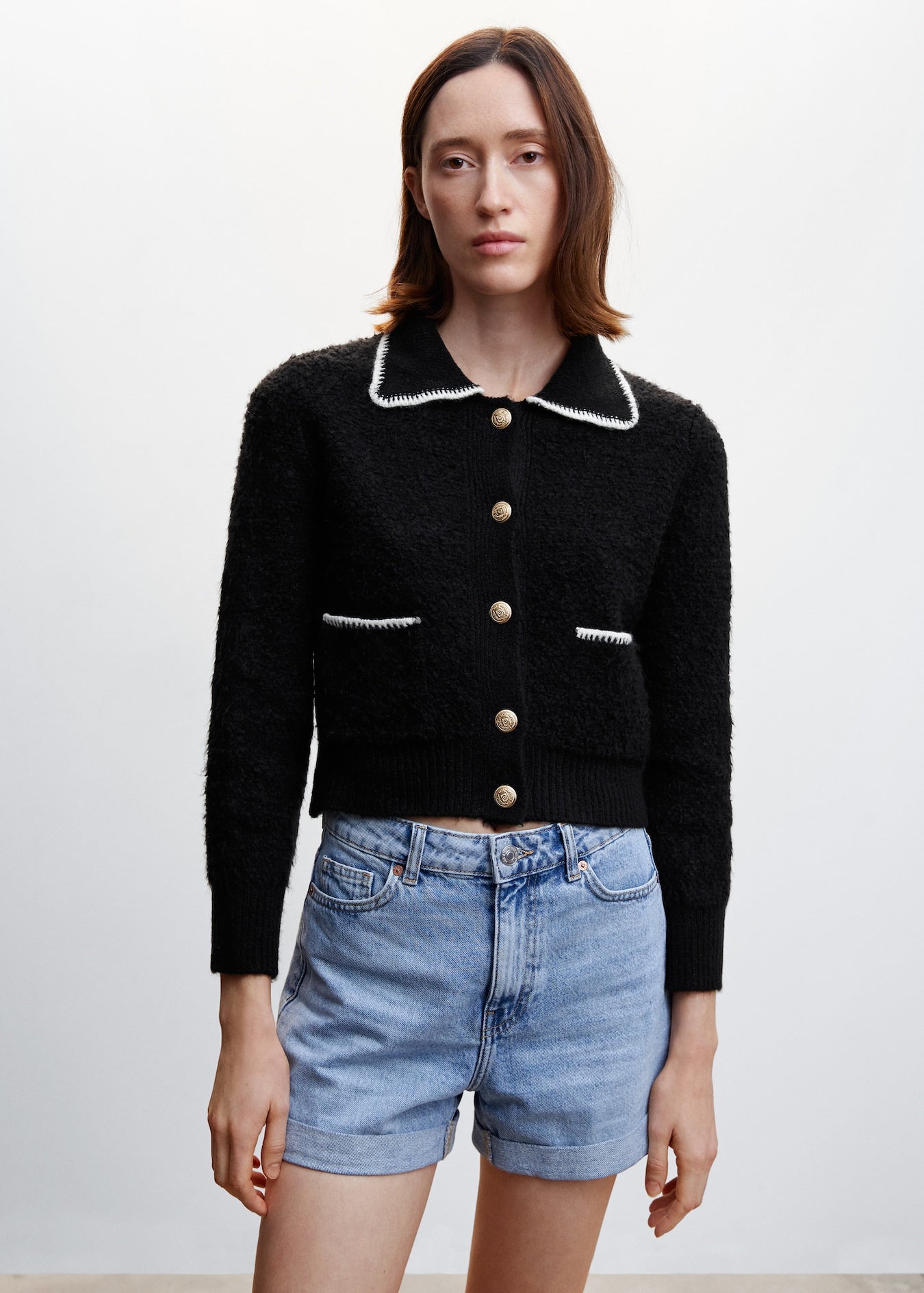 Mango Contrast Trims Sweater - Size L