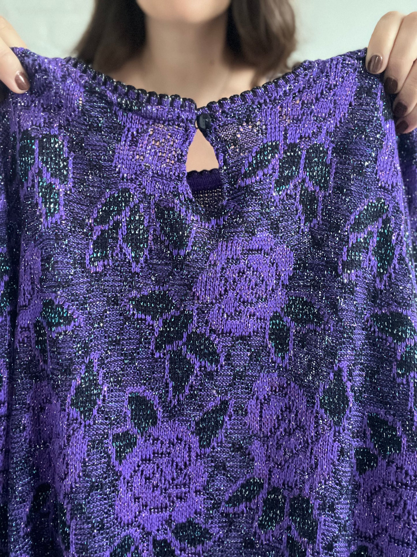 Metallic Purple Rose Sweater - S/M