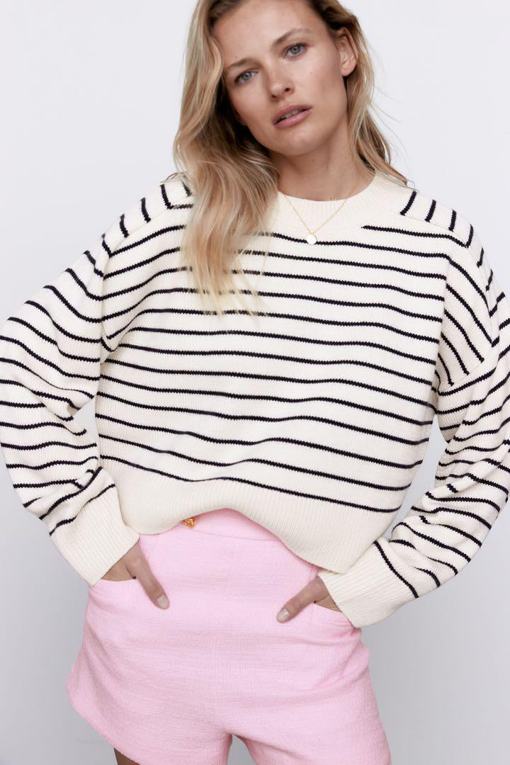 Striped Cotton Knit Sweater - Size XL