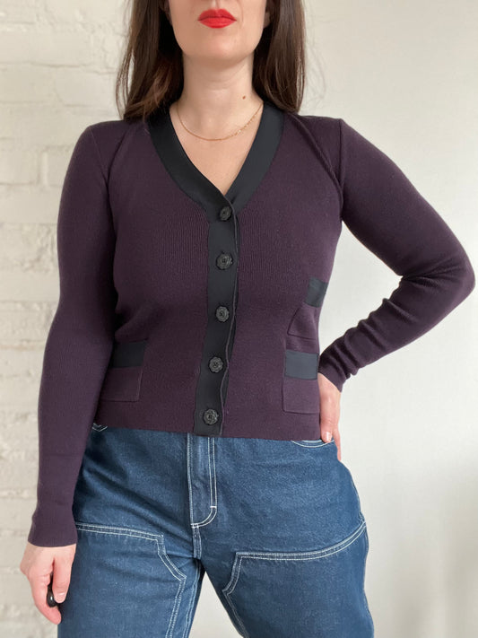 Pink Tartan Rich Plum Cardigan - XS