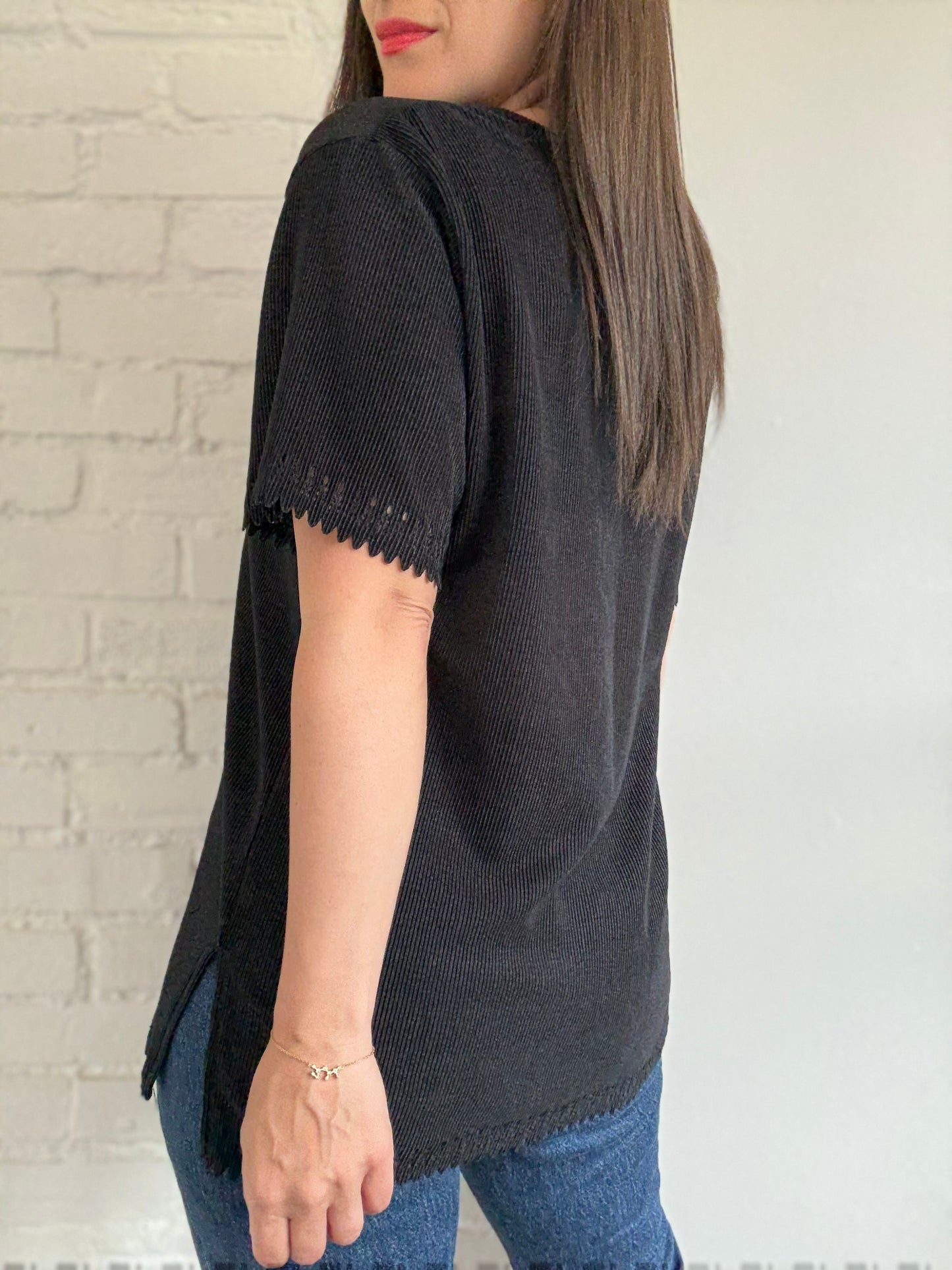 Black Plisse Floral Shirt - Size L