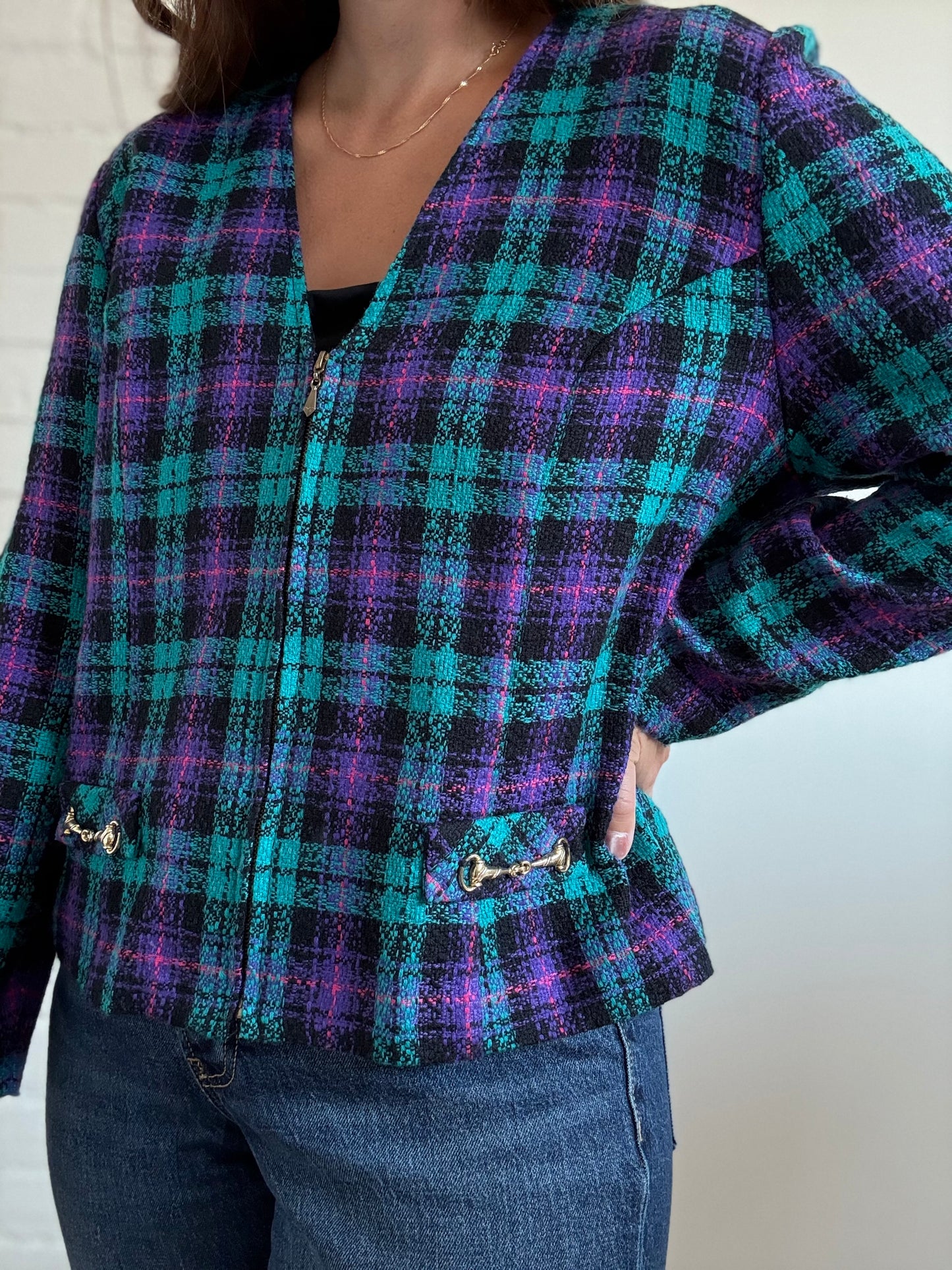 Retro Plaid Blazer - Size XL