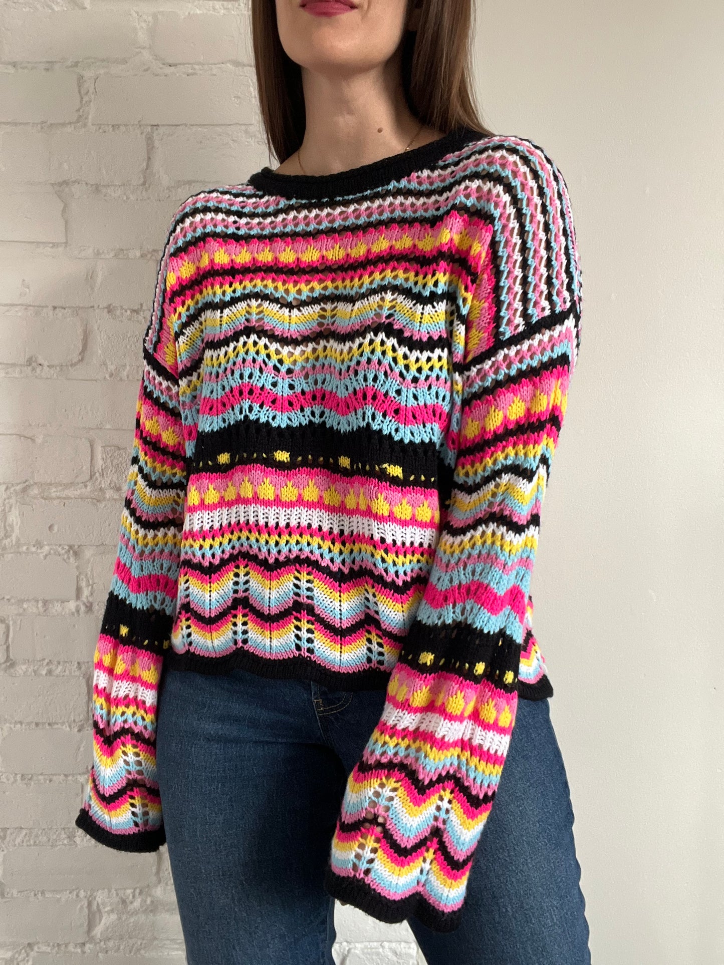 Loose Rainbow Knitted Sweater - M/L