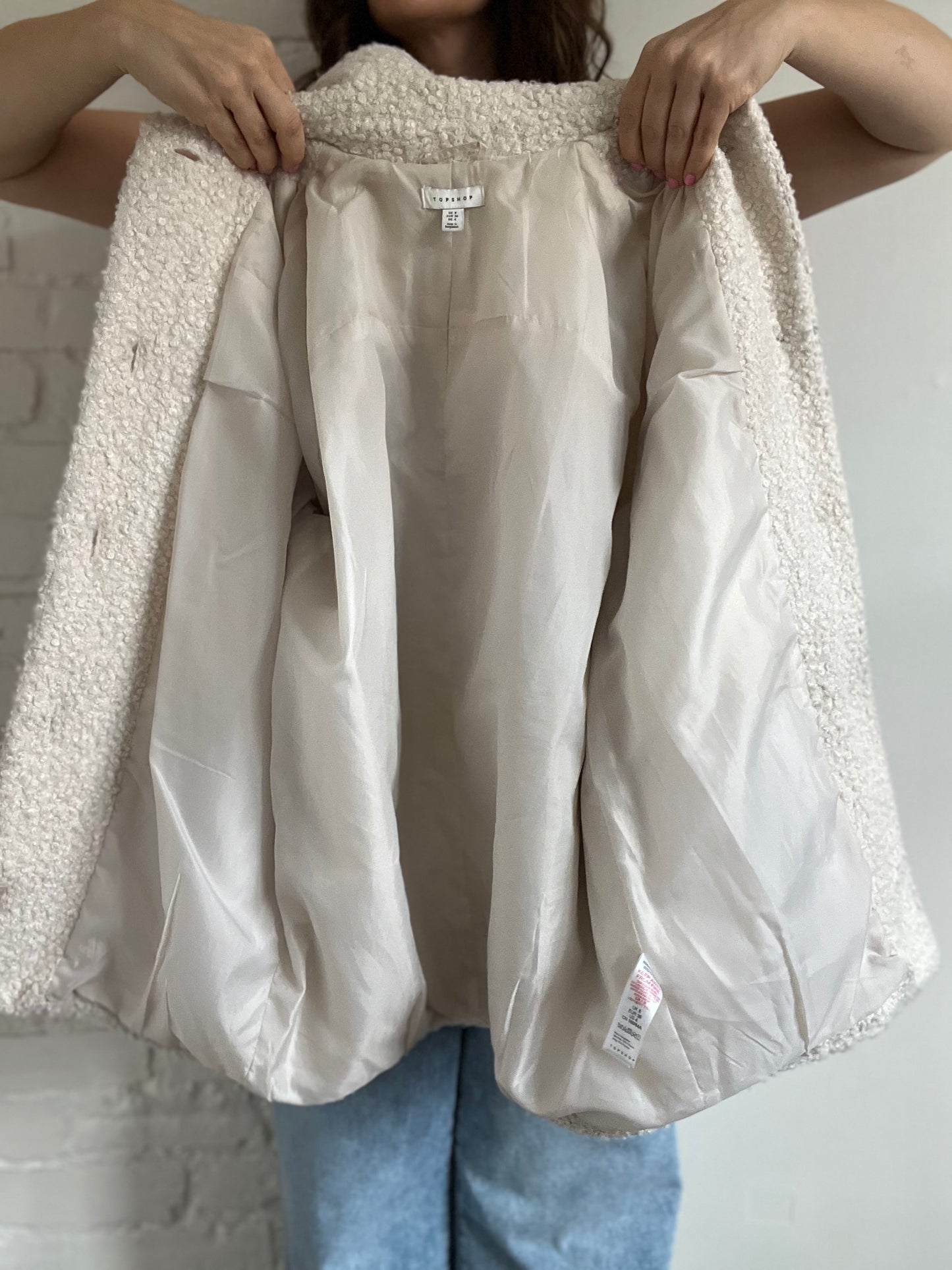 Cream Textured Teddy Jacket - Size 4 or S (oversized)