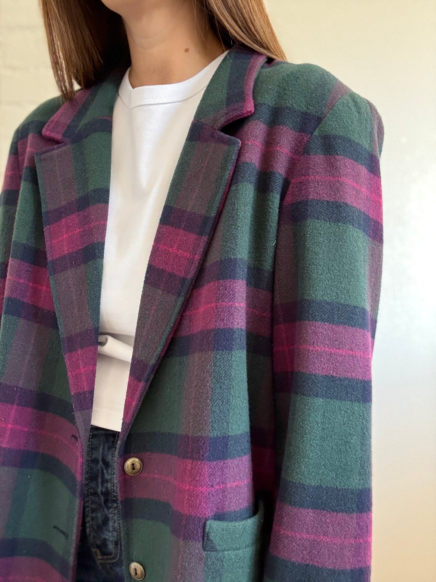 Wool Plaid Menswear Blazer - Size 16 or XL