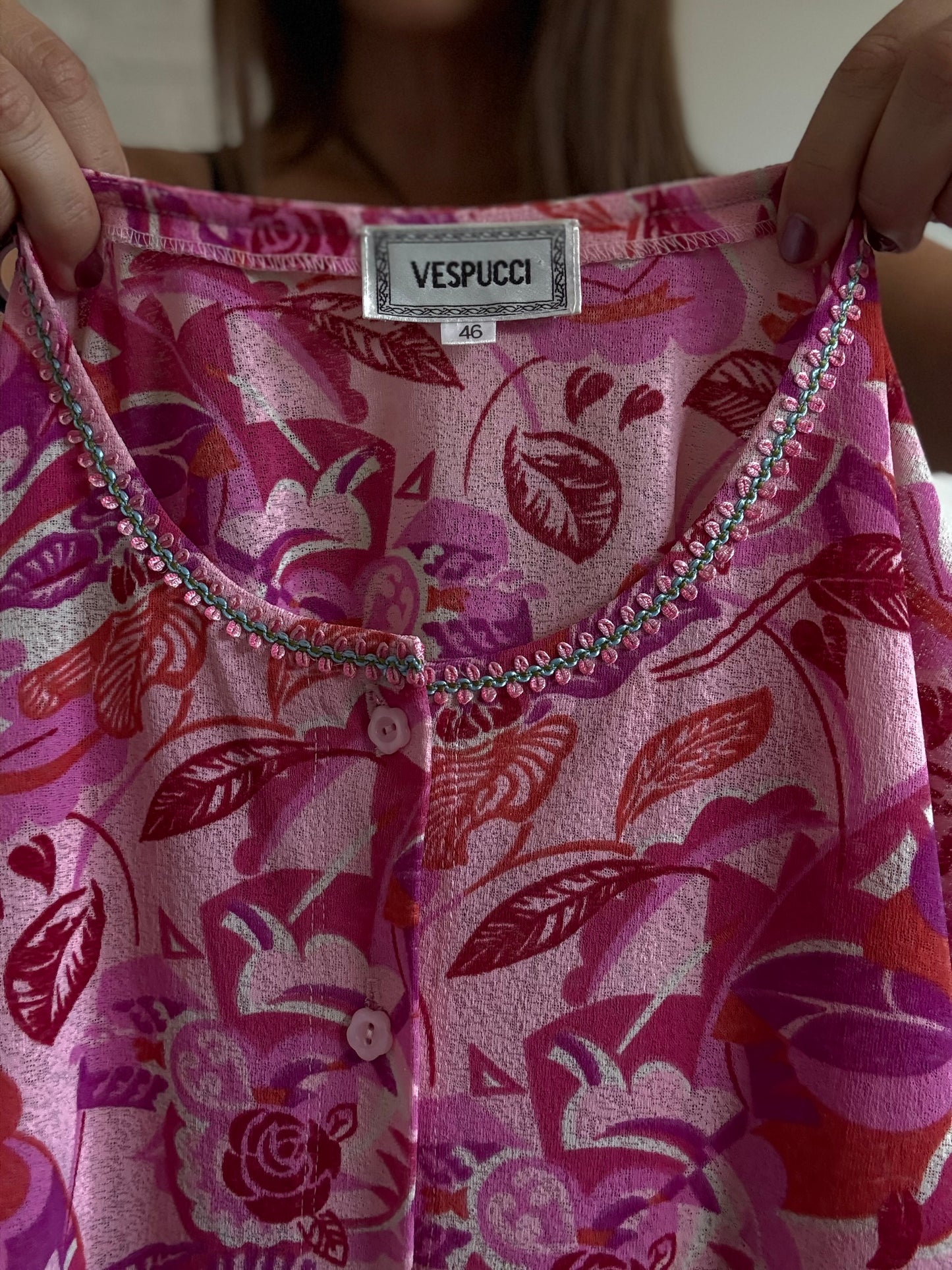 Vespucci Crepe Button-Up  Shirt - Size XL